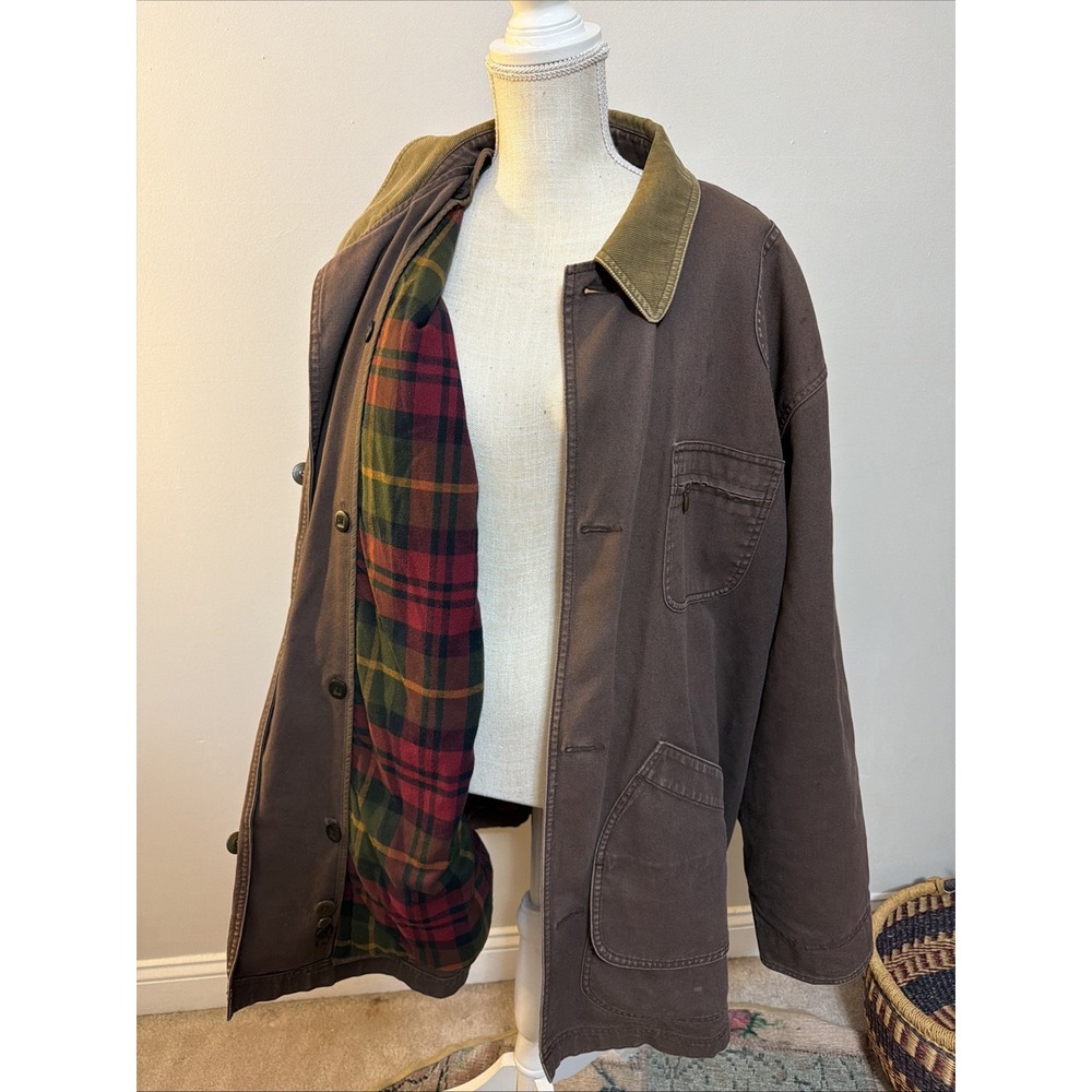 Vtg LL Bean Barn Coat Chore Jacket Tall XXL Plaid Lining Corduroy Collar